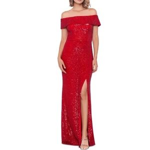 Glitzy red sequined gala gown